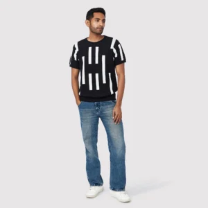 BLACK LINEAR JACQUARD TEE